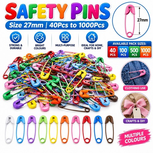 Coloured safety pins size 27mm - pins,