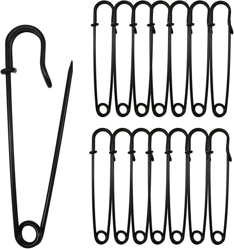 Large black safety pins - black,